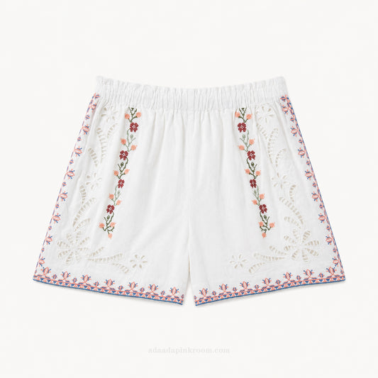ELENA Embroidered Cotton Shorts