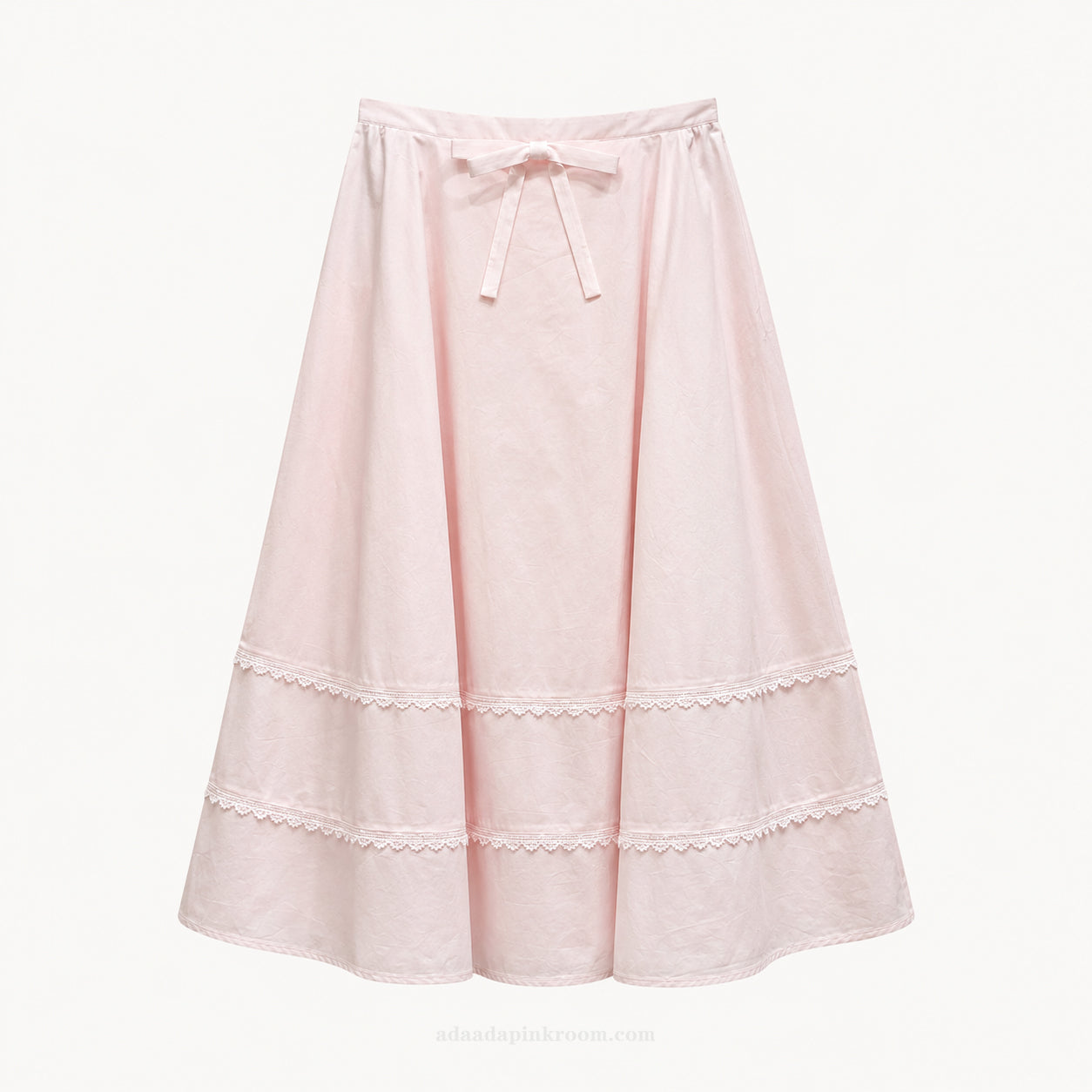 Pink Lace Trim Midi Skirt