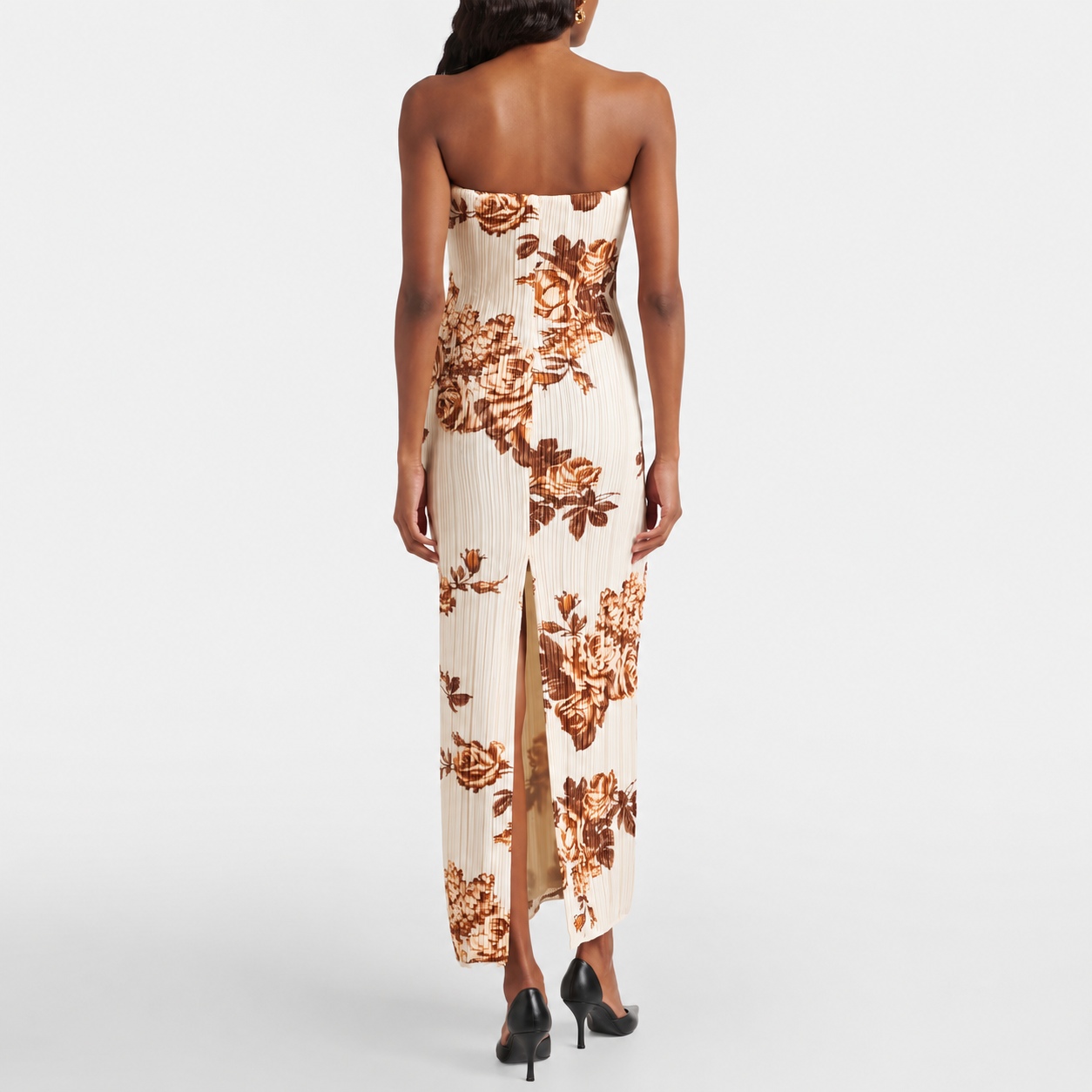 Floral Pleated Strapless Dress