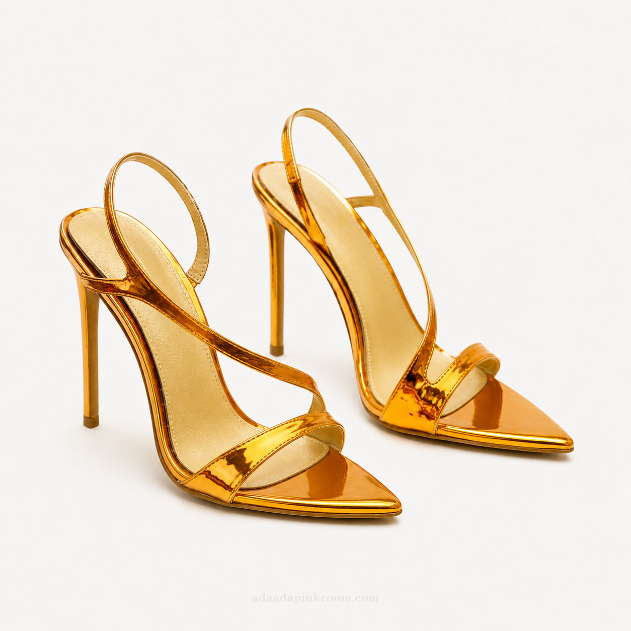 Mirror Gold Strappy Heeled Sandals