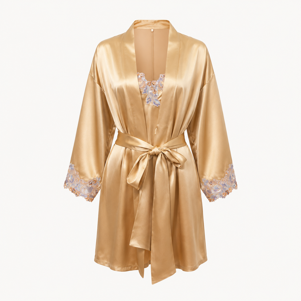 Camellia Lace Trim Robe - Gold