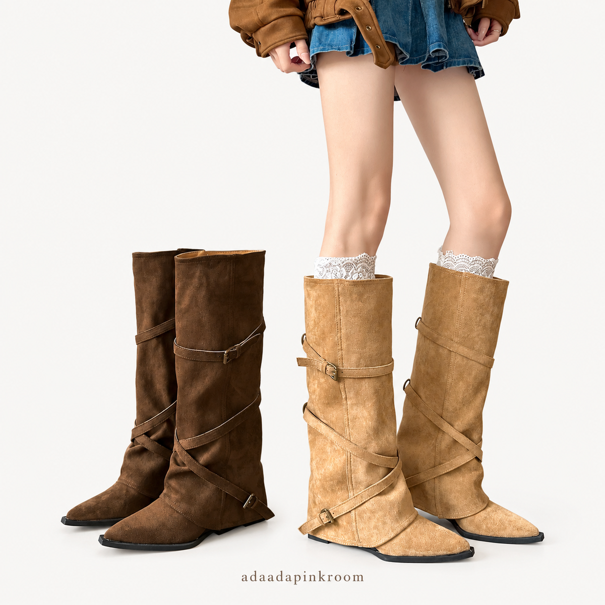 Umber Buckle Knee-High Boots