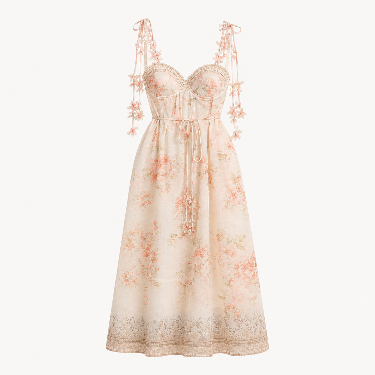 Blush Floral Tie-Strap Maxi Dress