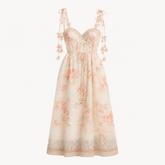 Blush Floral Tie-Strap Maxi Dress