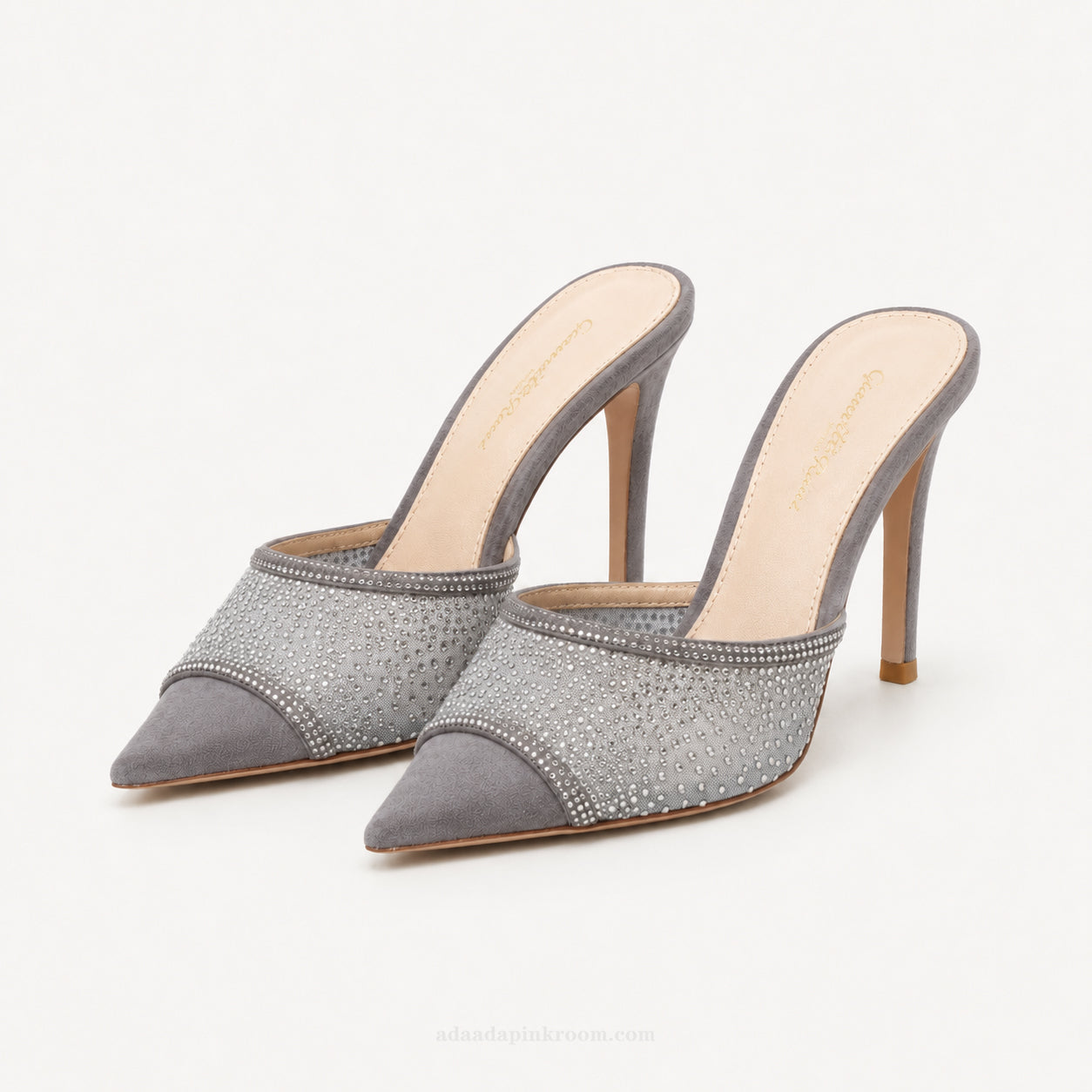 Crystal Mesh Pointed Mule Heels