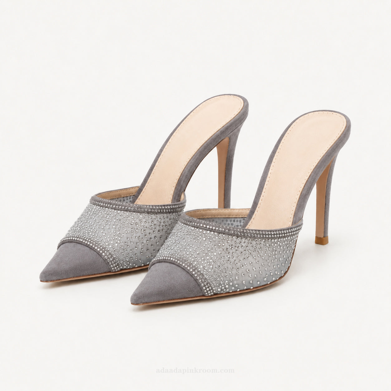 Crystal Mesh Pointed Mule Heels