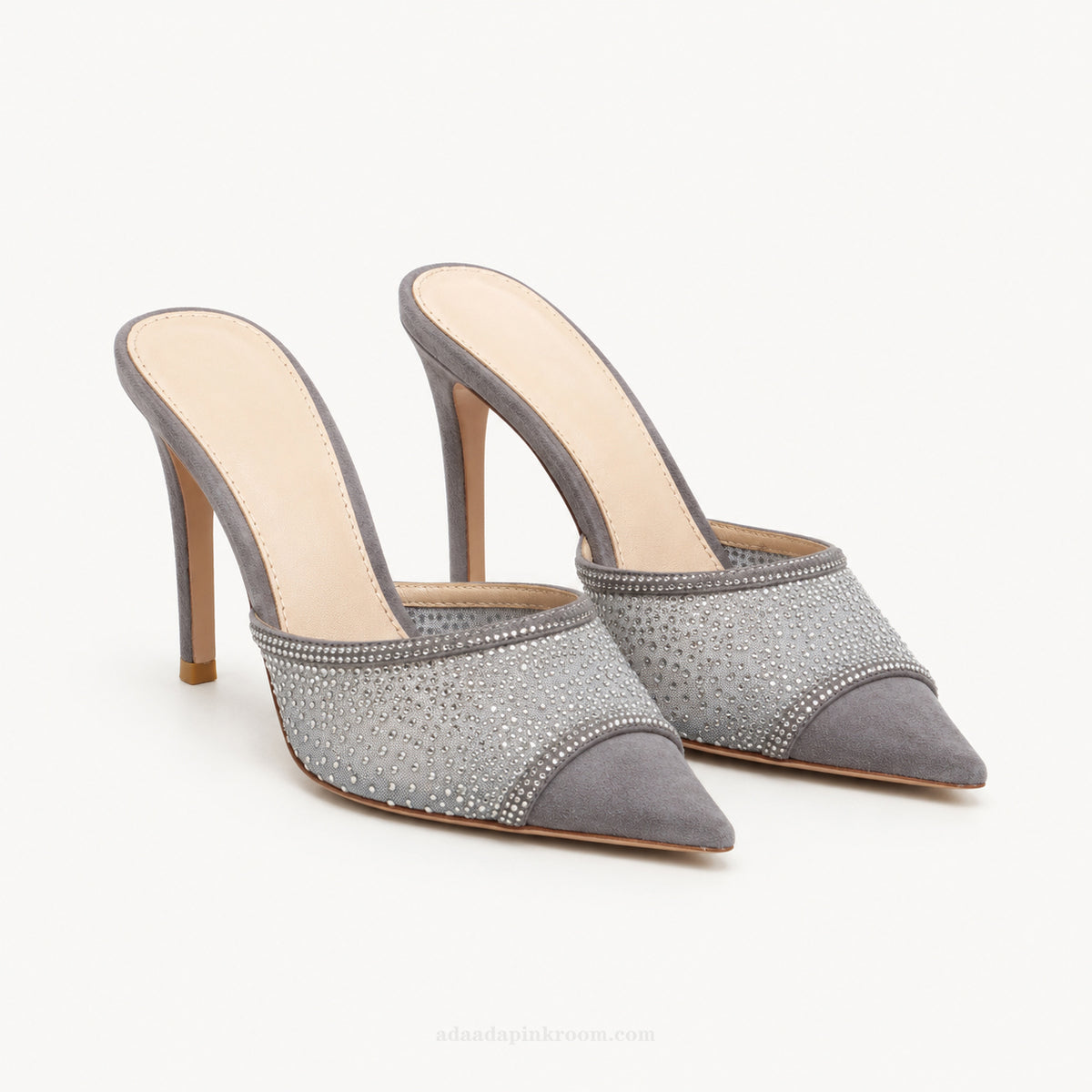 Crystal Mesh Pointed Mule Heels