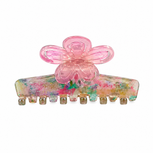 Pink Flower Confetti Hair Claw Clip