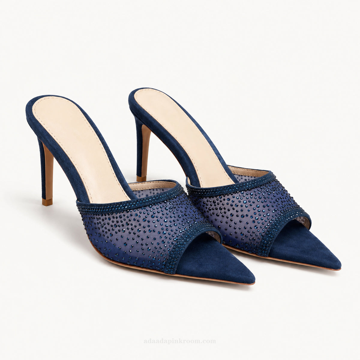 Crystal Mesh Pointed Mule Heels