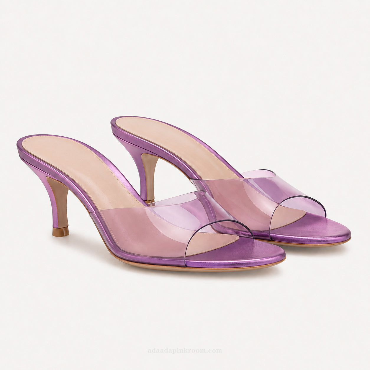 Transparent Metallic Mule Heels