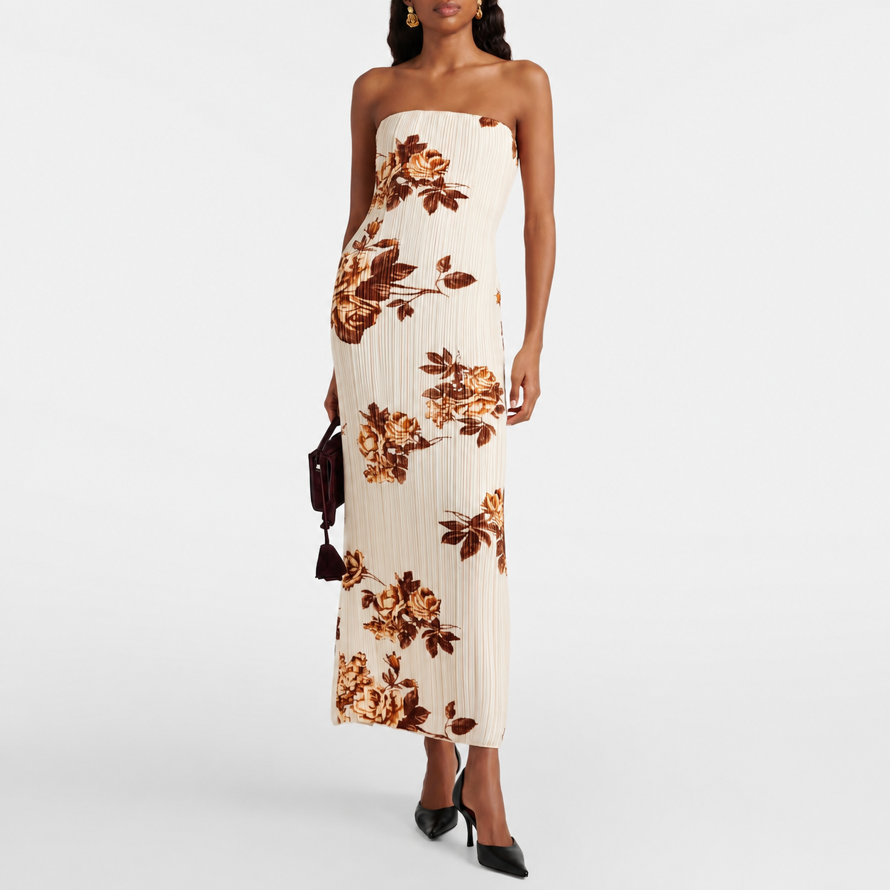 Floral Pleated Strapless Dress