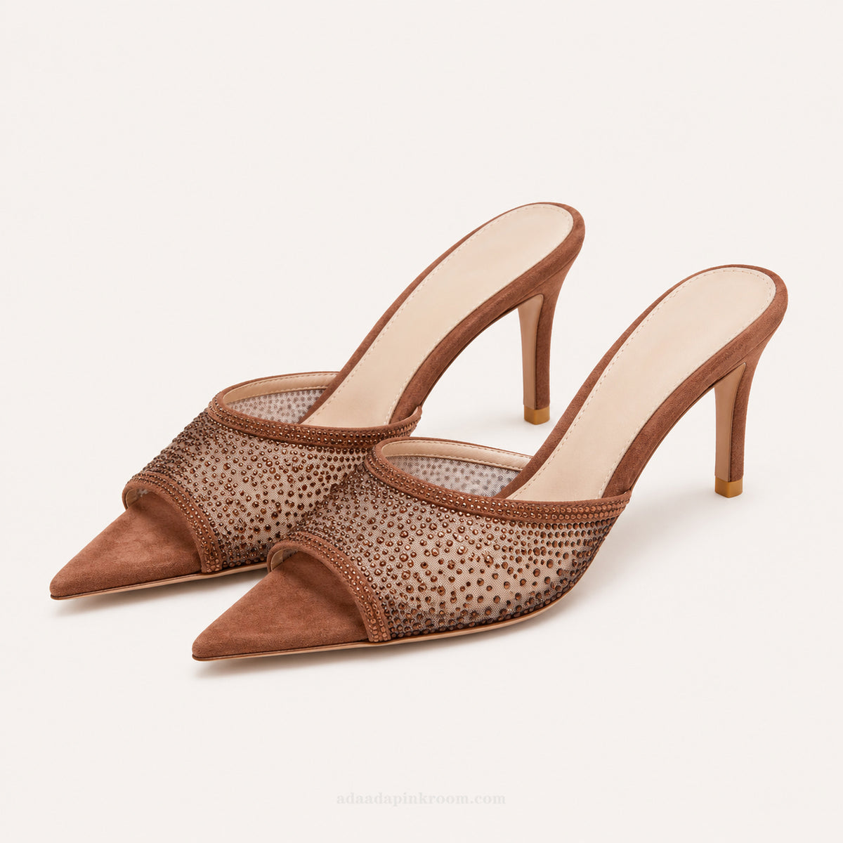 Crystal Mesh Pointed Mule Heels