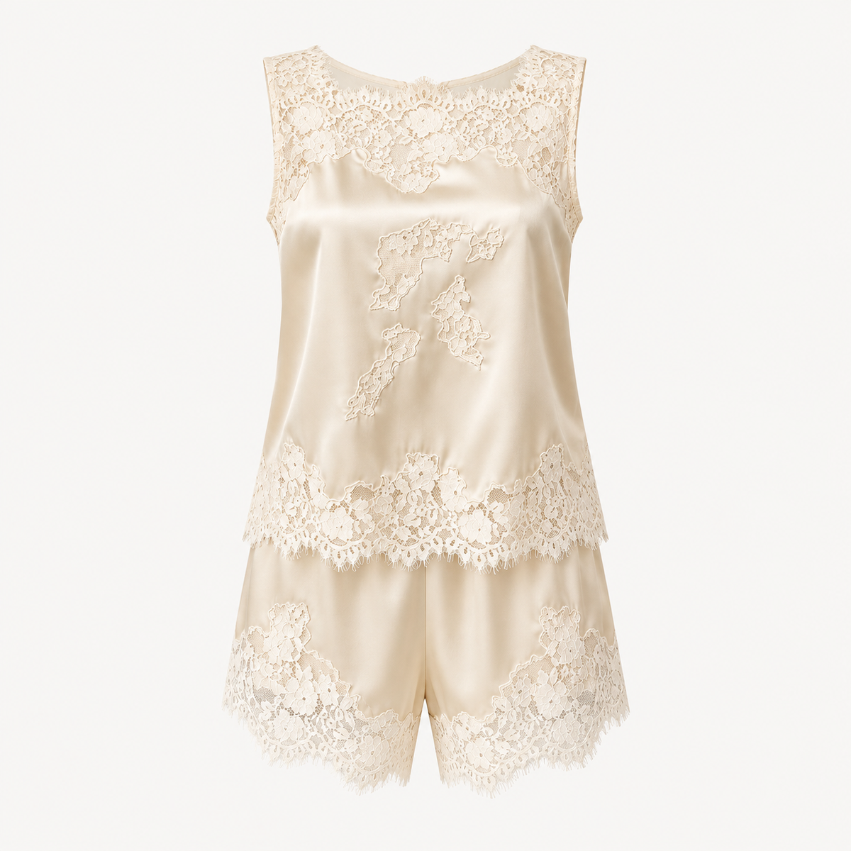 Lily Lace Silk Pyjama Set - Lime Green