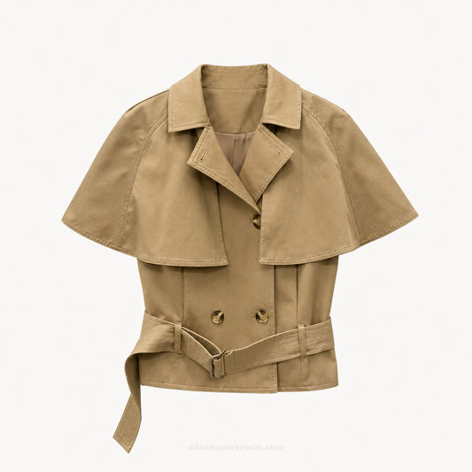Cape Detail Belted Trench Jacket