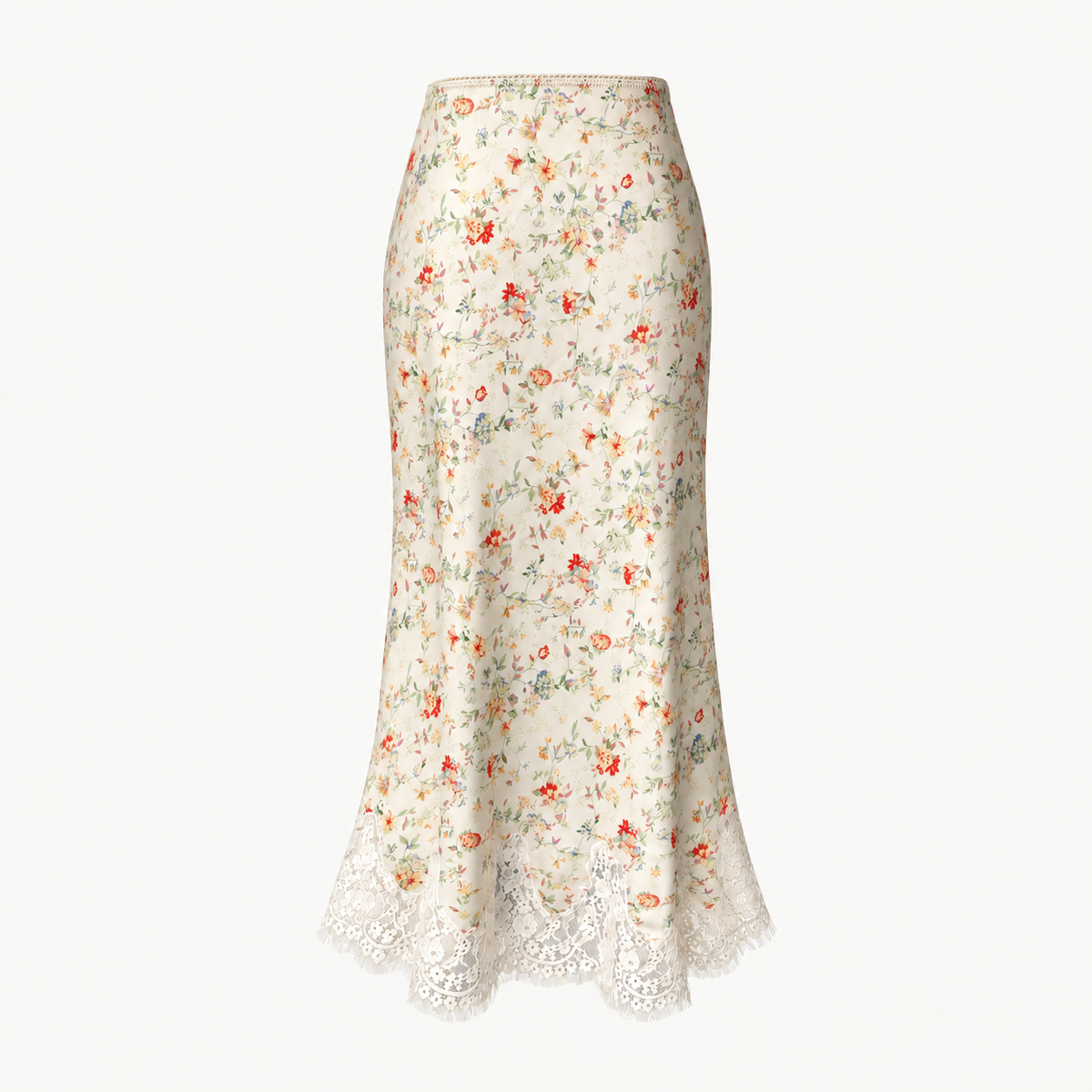 Primrose Floral Lace-Hem Midi Skirt