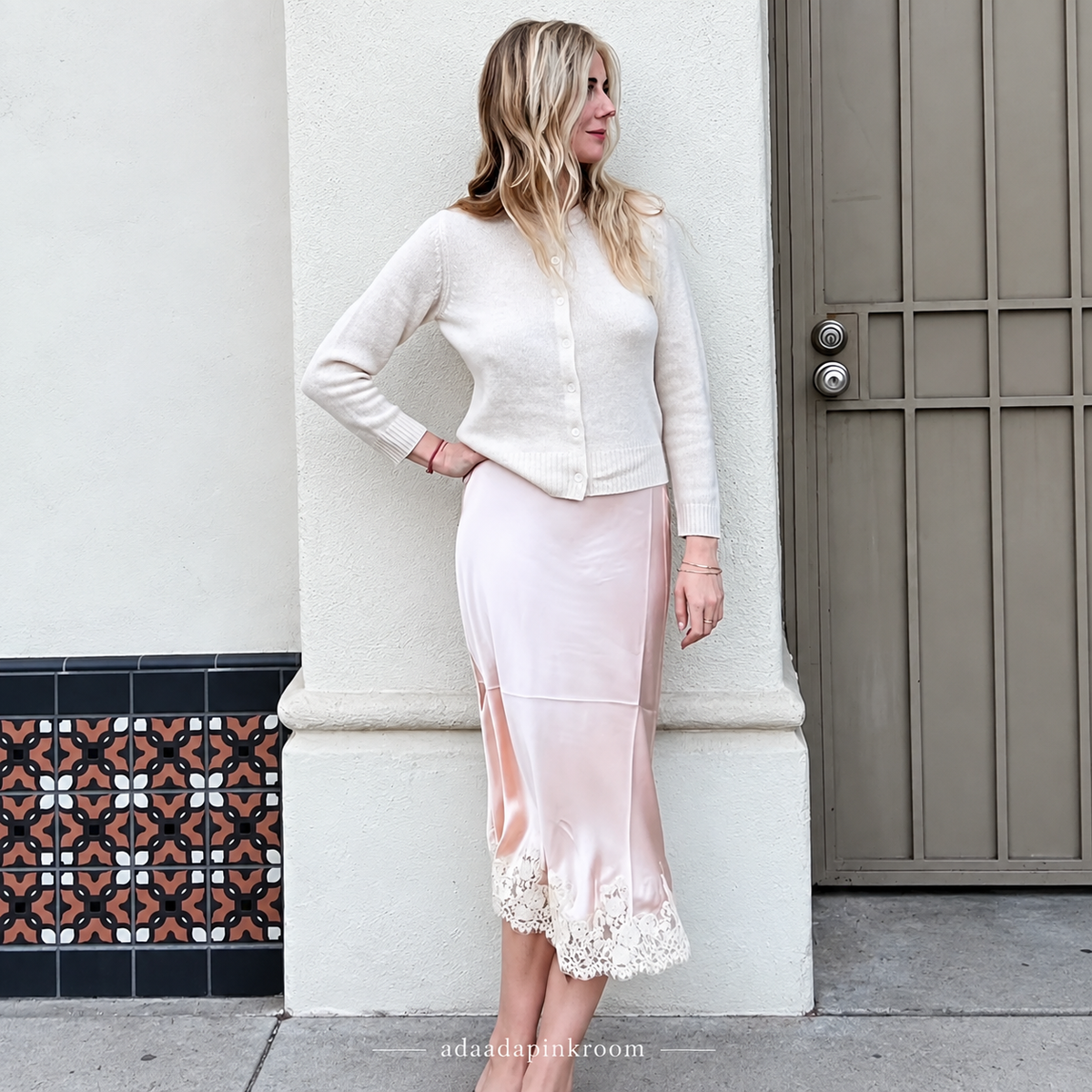 Camellia Silk Lace-Trim Midi Skirt