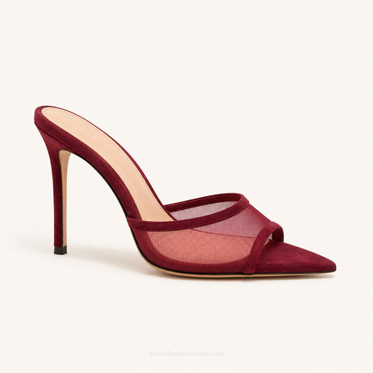 Sheer Mesh Pointed Toe Mule Heels