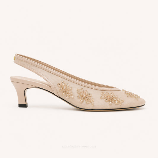 Hand-Embroidered Slingback Heels