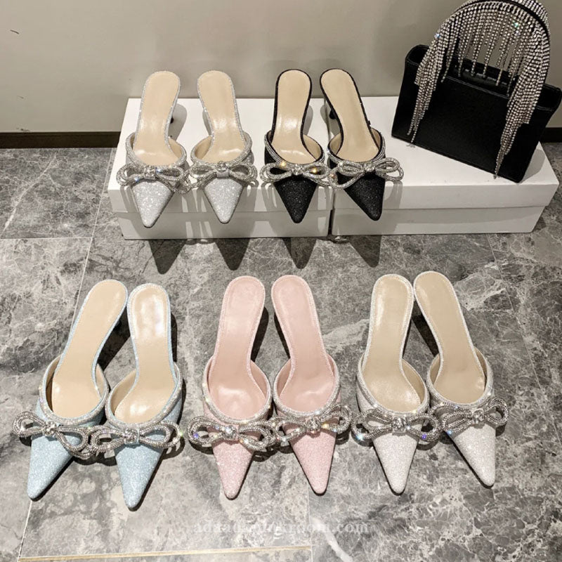 Polarized bow rhinestone high heels