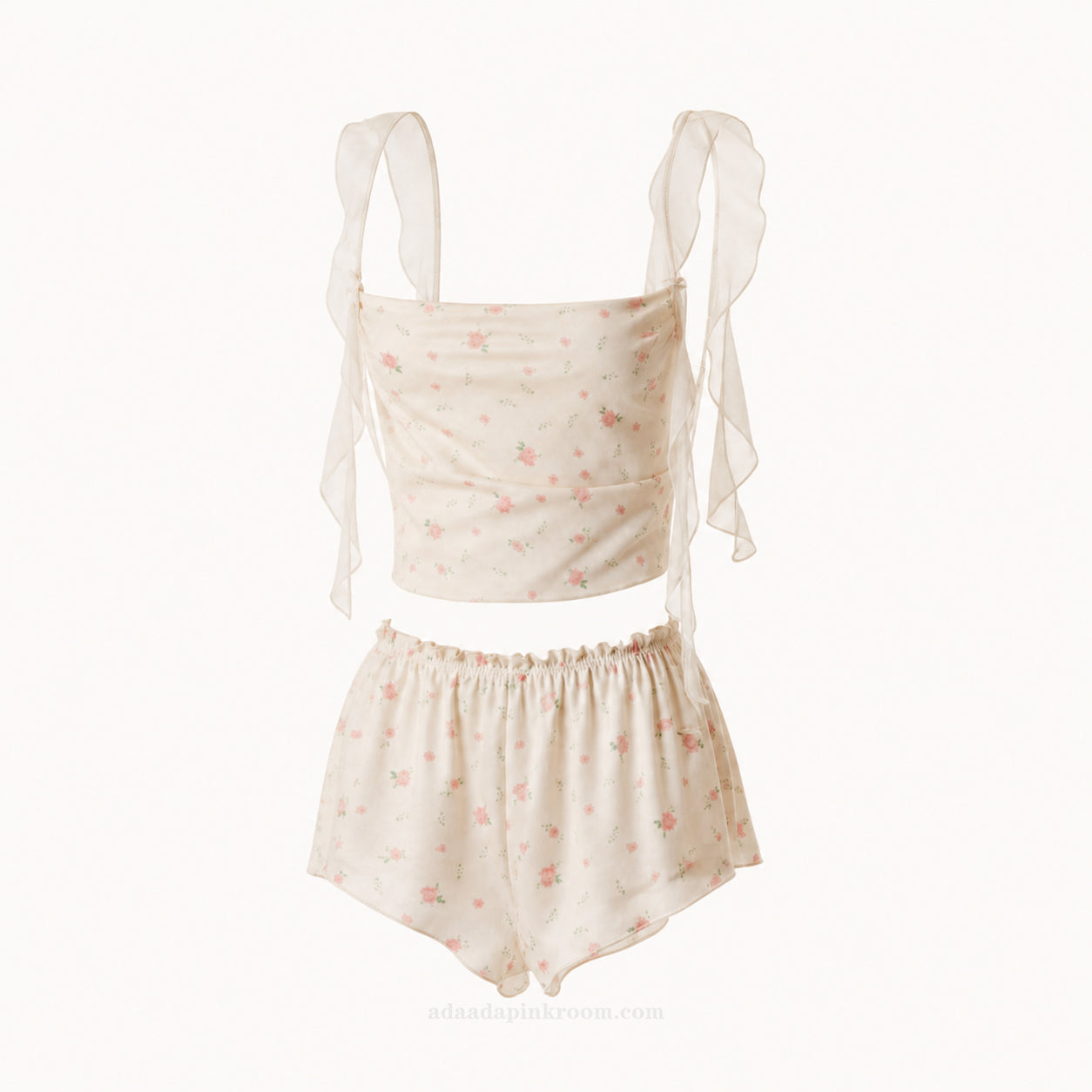 Floral Organza-Tie Pajama Set