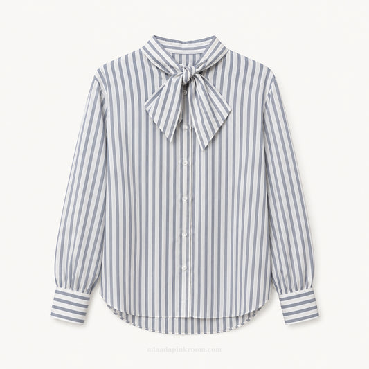 Striped Bow Neck Shirt