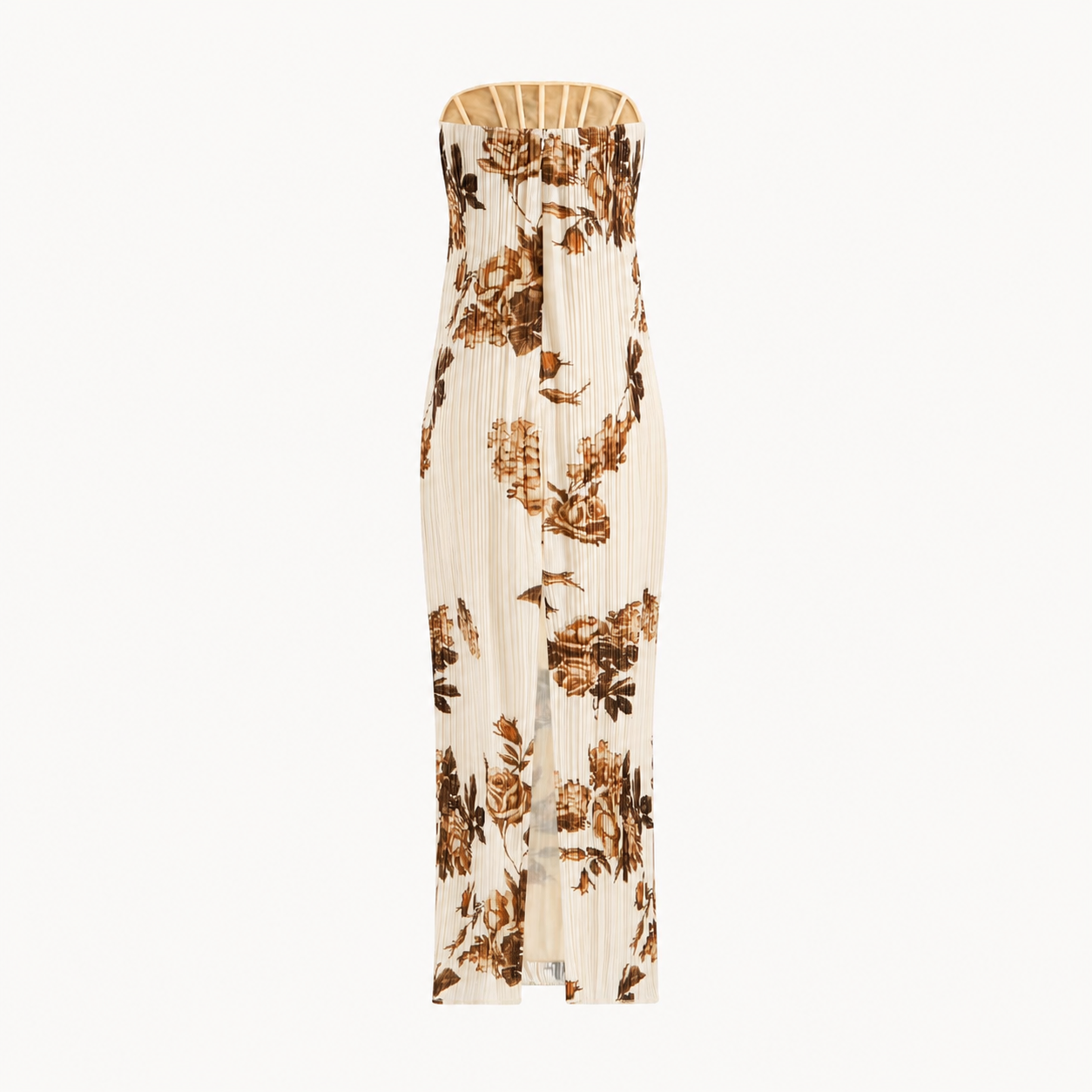 Floral Pleated Strapless Dress