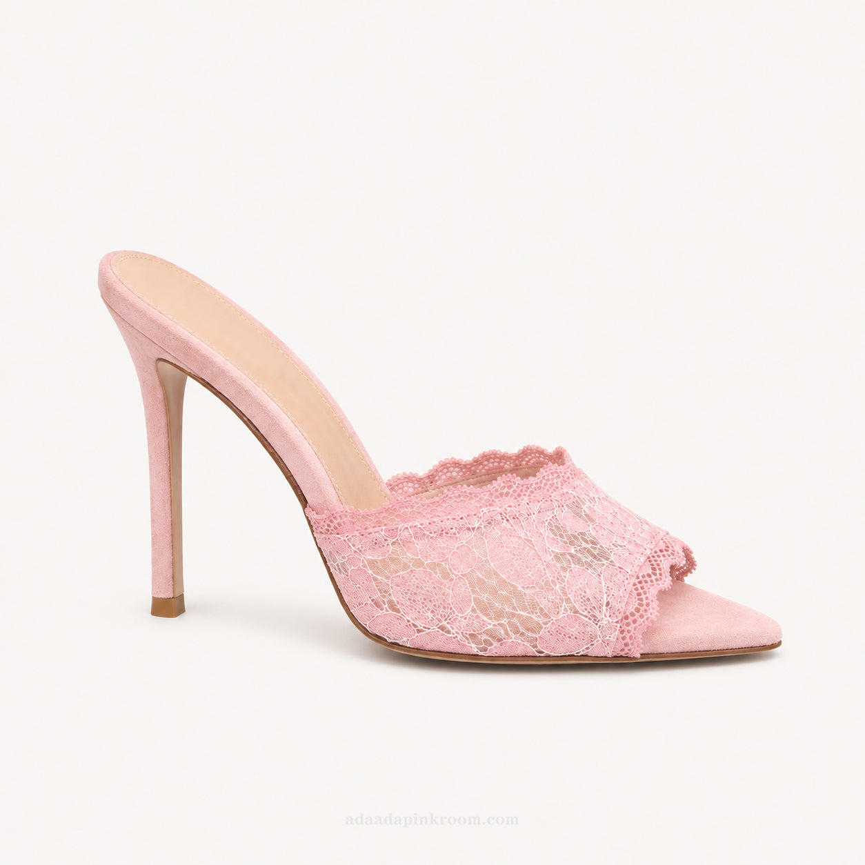 Lace Pointed Toe Mule Heels