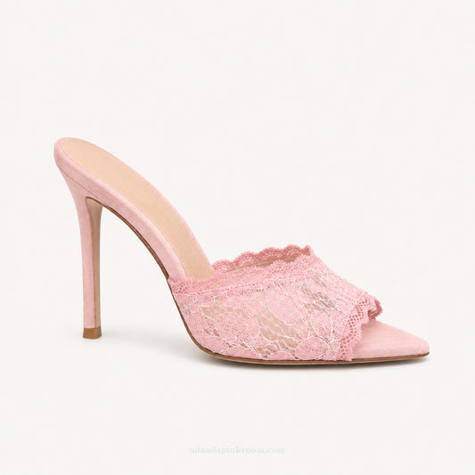 Lace Pointed Toe Mule Heels