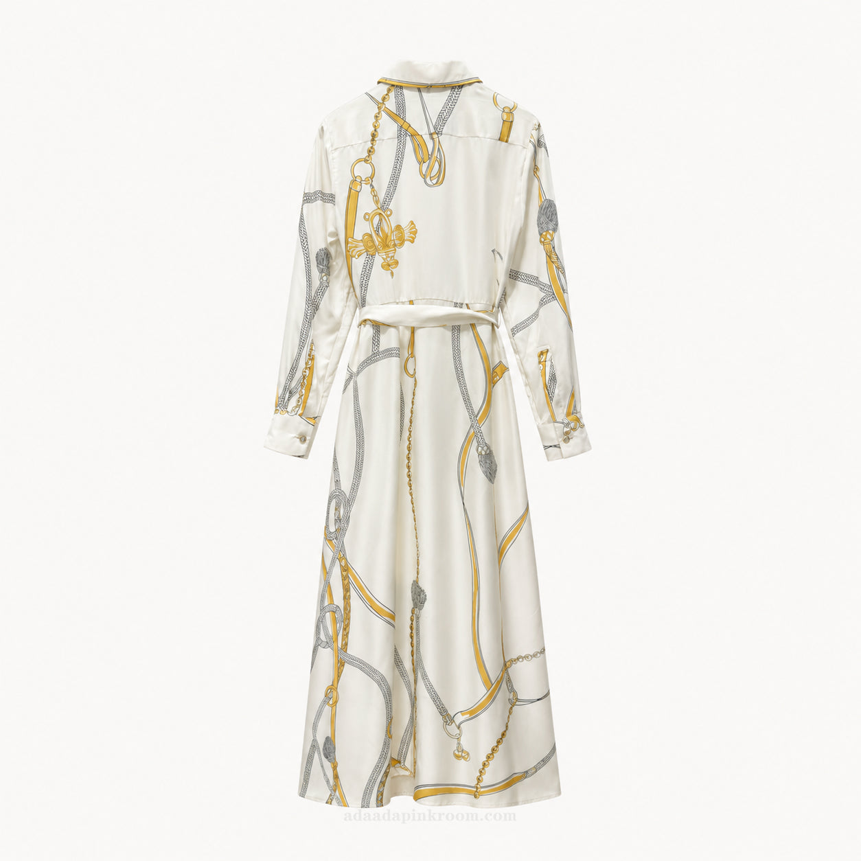 Chain Print Belted Shirt Dress