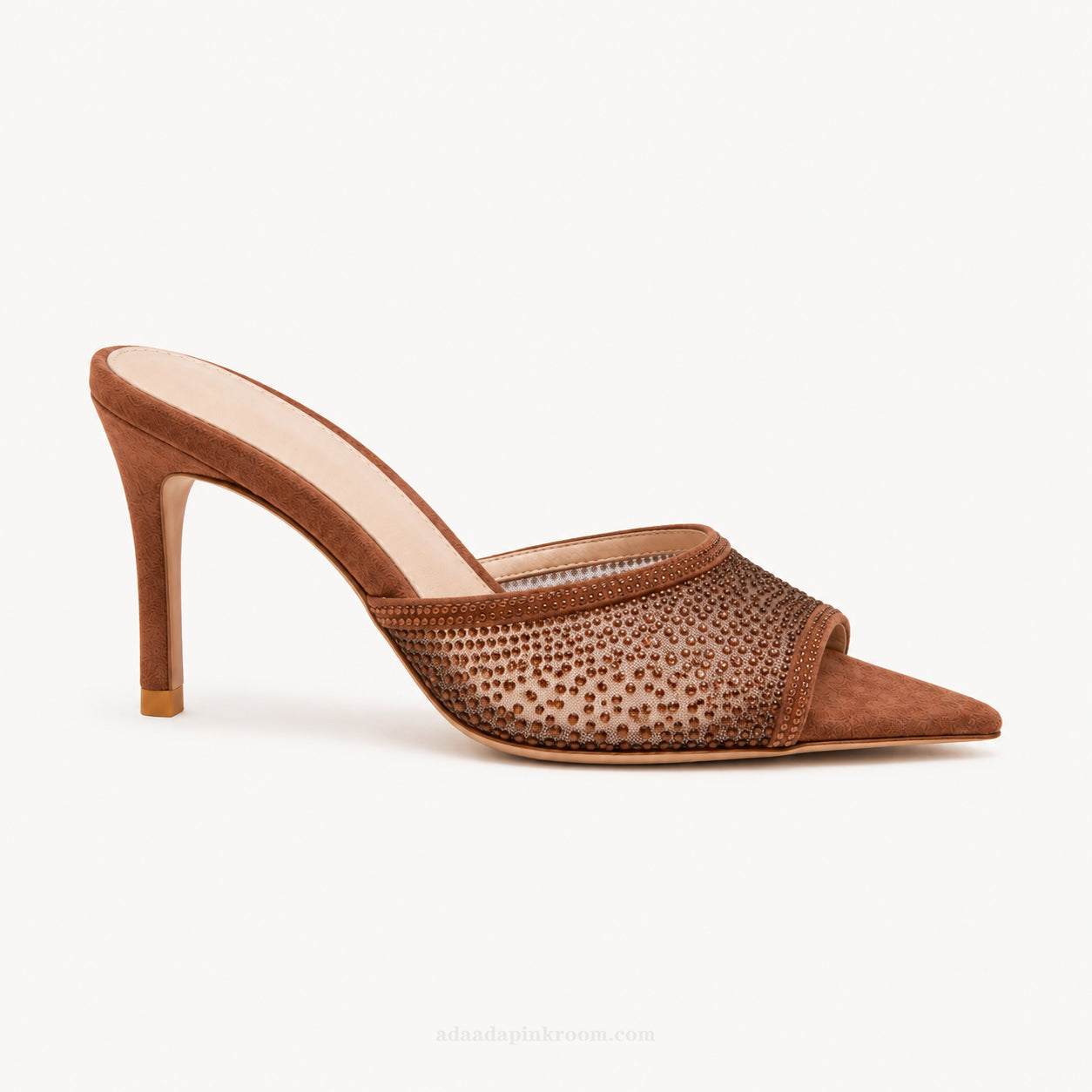 Crystal Mesh Pointed Mule Heels