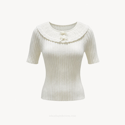 RIBBED KNIT COLLAR TOP