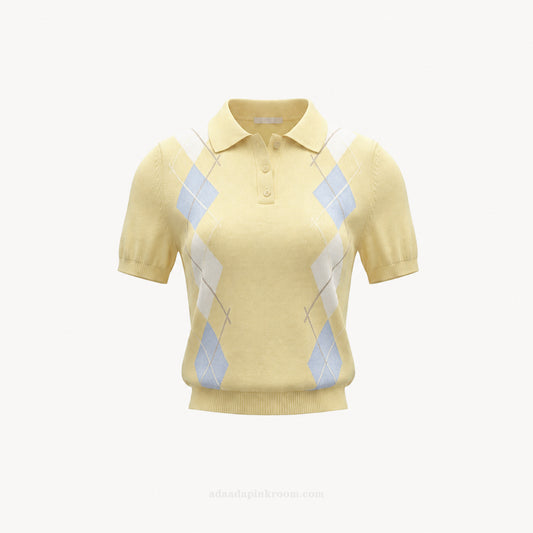 Argyle Knit Polo Top