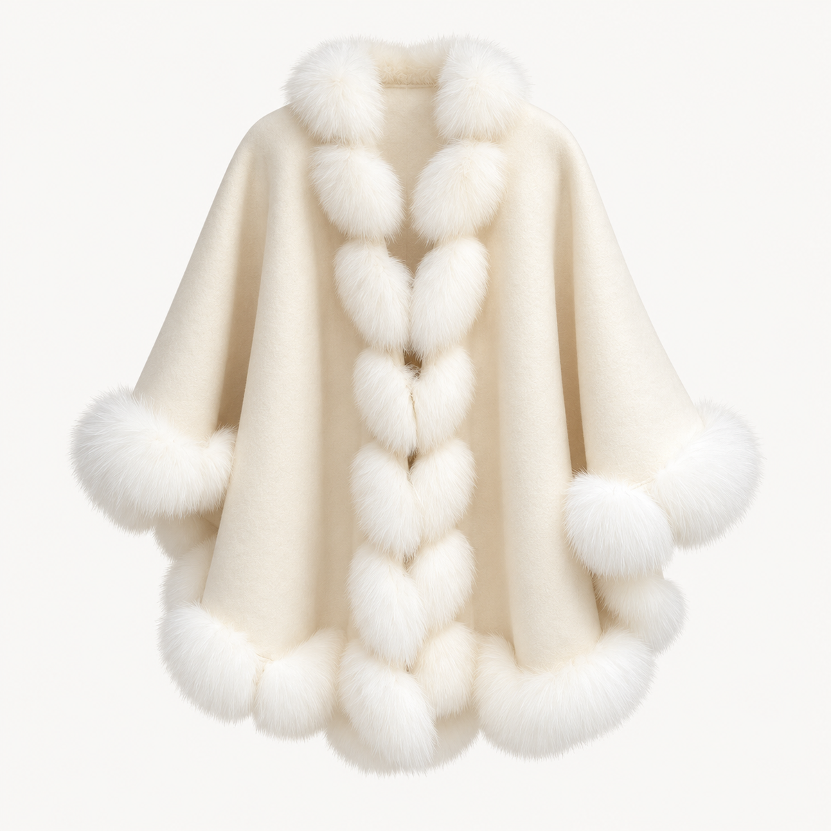 Ivory Fox Fur Trim Cape