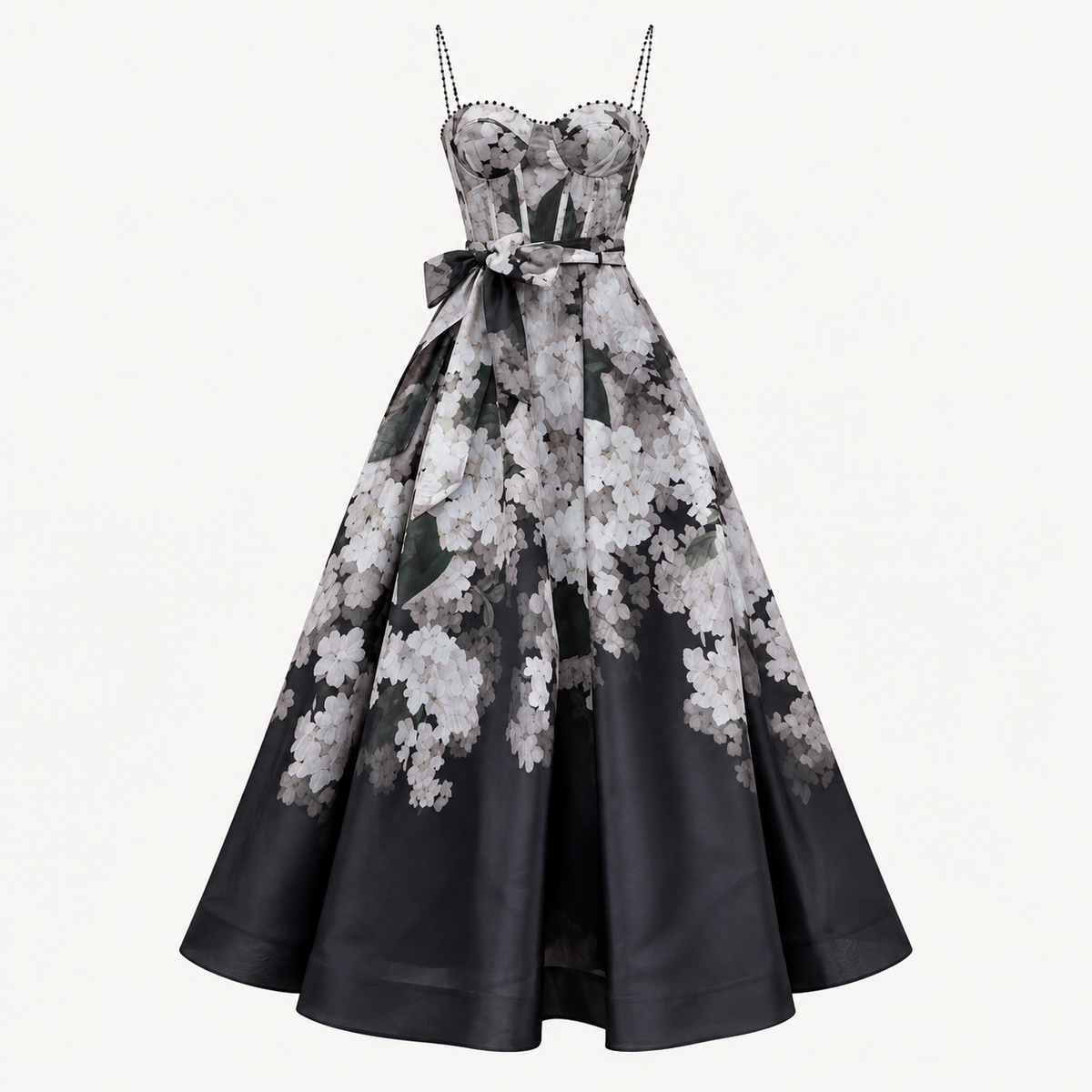 Noir Floral Corset Midi Dress