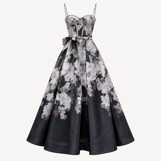 Noir Floral Corset Midi Dress