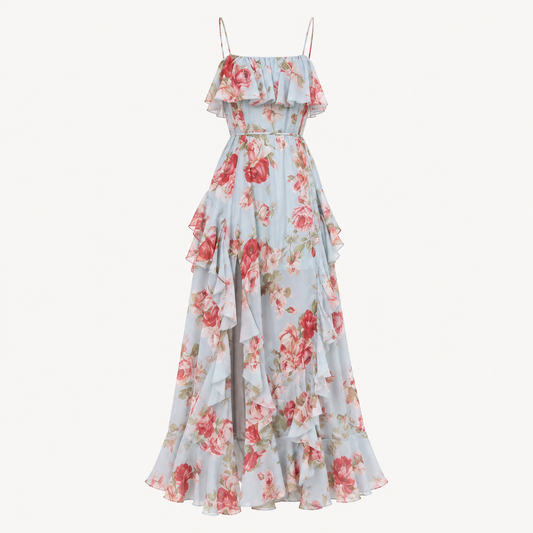 Rosewater Floral Ruffle Maxi Dress