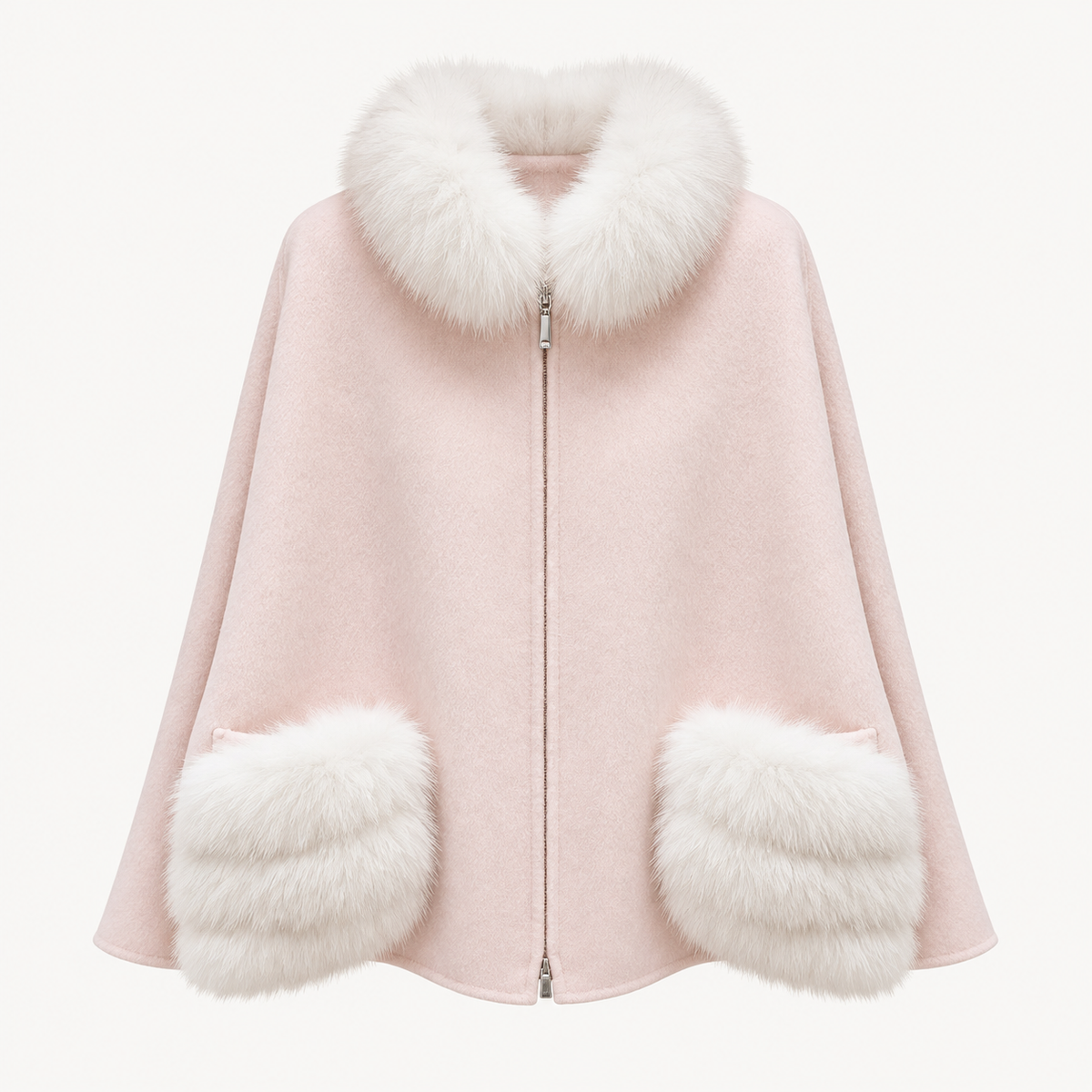 Blush Fox Fur Trim Wool Cape