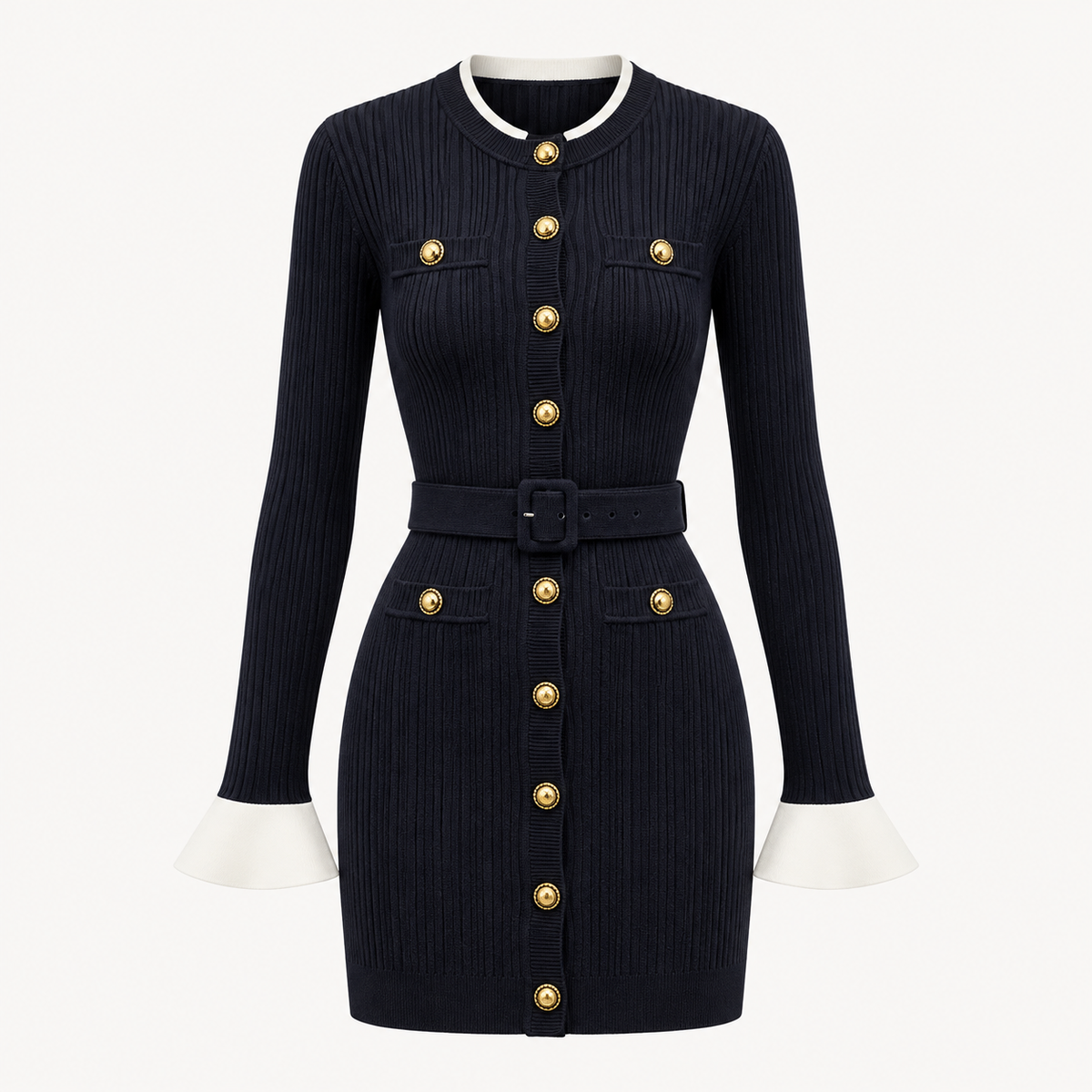 Midnight Piped Knit Mini Dress