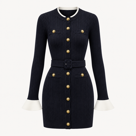 Midnight Piped Knit Mini Dress
