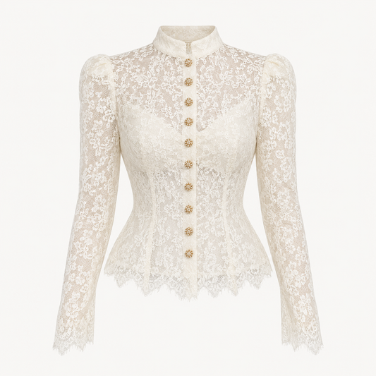 Ivory Lace Stand Collar Blouse
