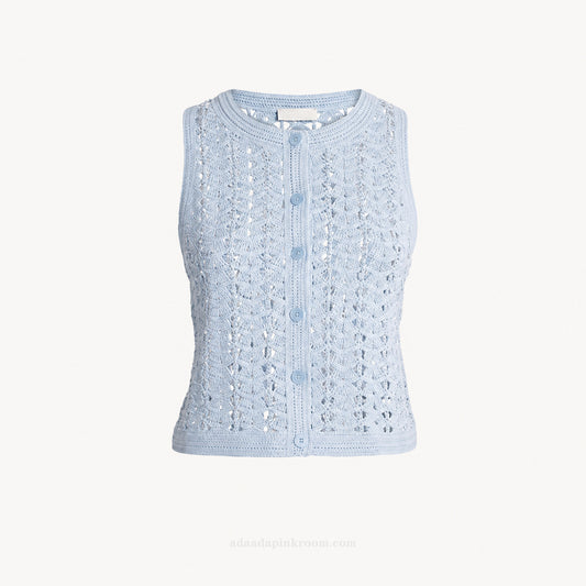 Blue Openwork Knit Vest