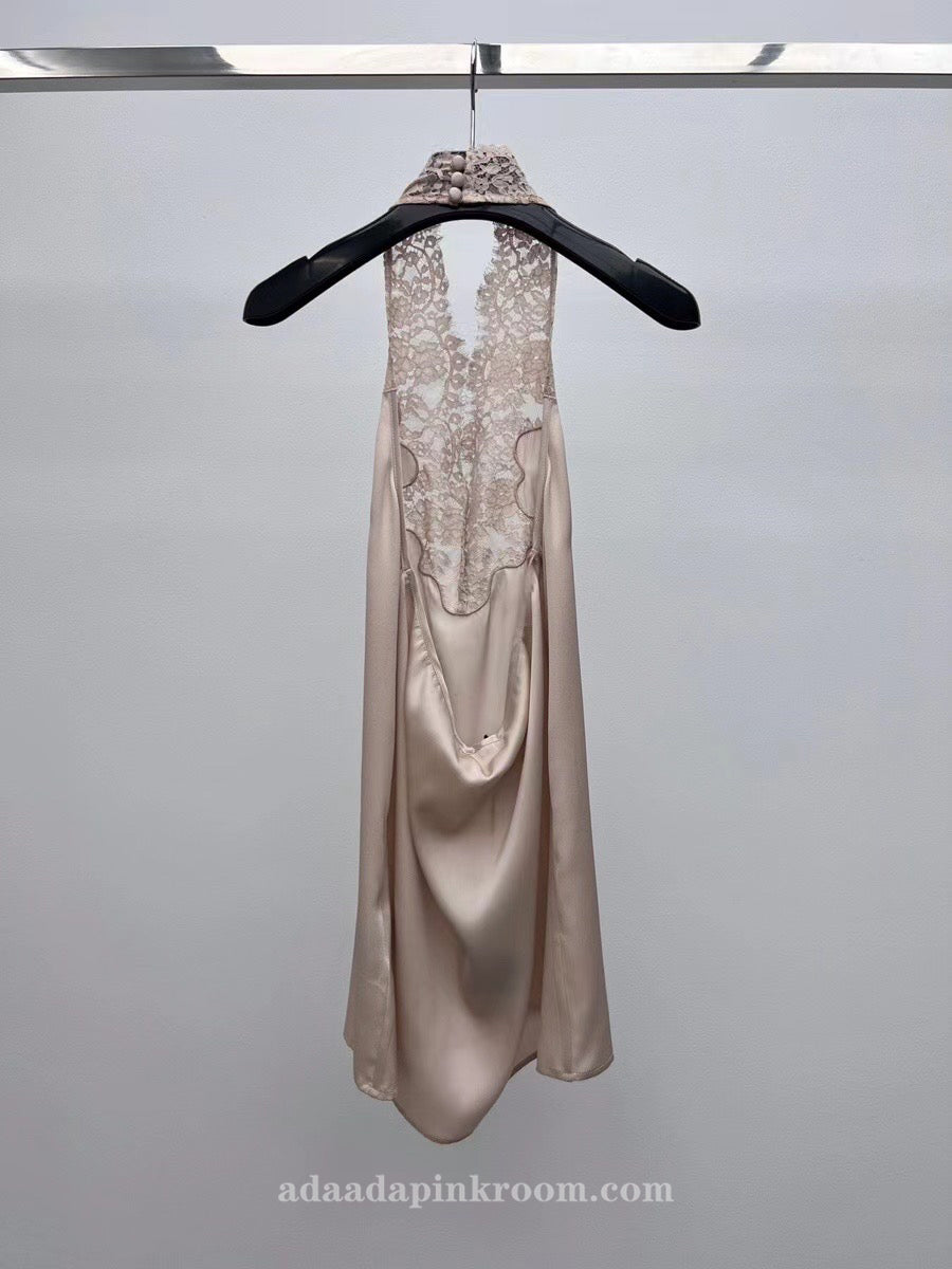 Lace Halter Silk Dress