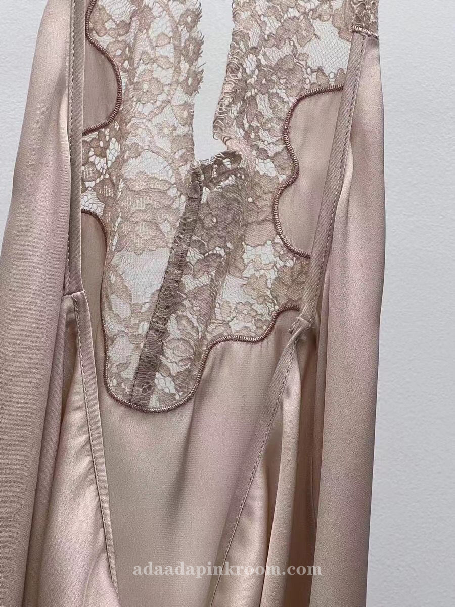Lace Halter Silk Dress