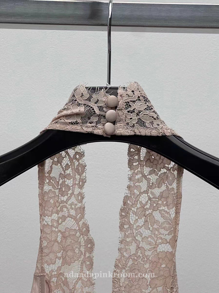Lace Halter Silk Dress
