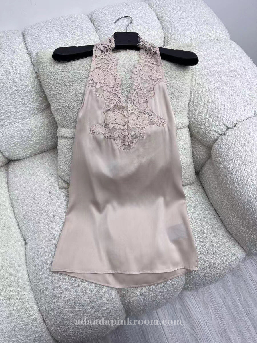 Lace Halter Silk Dress