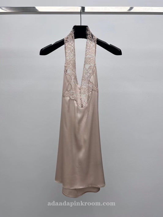 Lace Halter Silk Dress