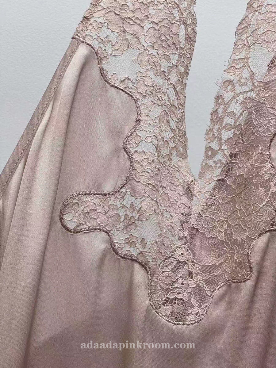 Lace Halter Silk Dress