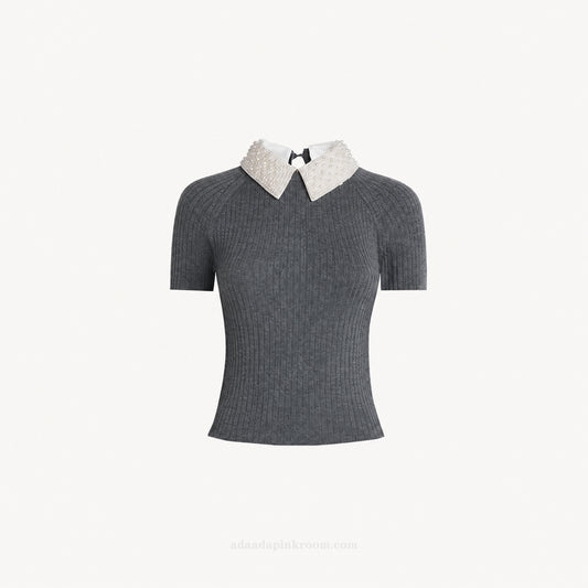 Pearl Collar Knit Top
