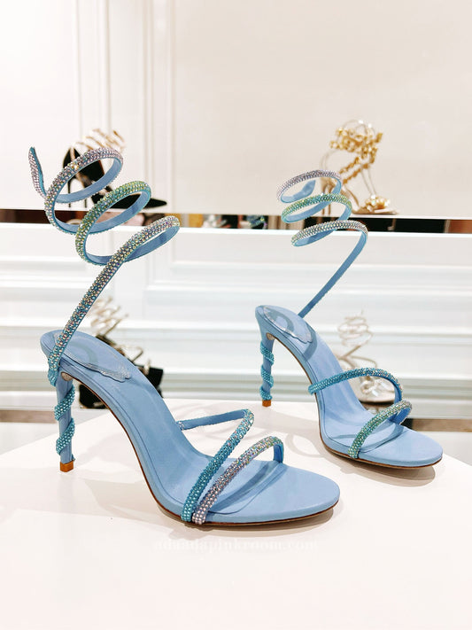 Snake -shaped winding rhinestone high heels