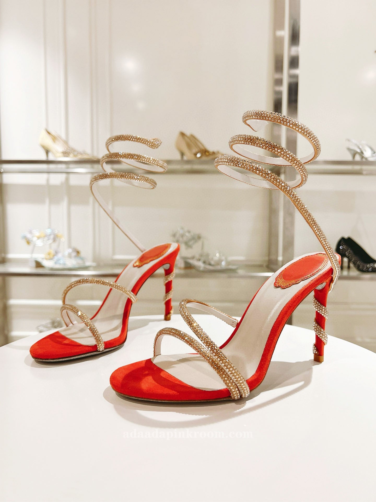 Snake -shaped winding rhinestone high heels  2